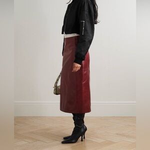 Margaret Godfrey Burgundy Leather A-Line Midi Skirt Size 14